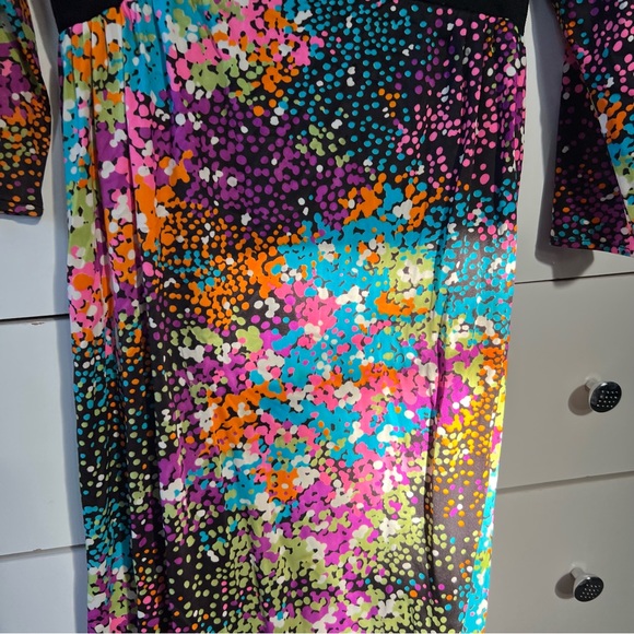 Vintage Y2K Polka Dot Black & Colorful Modest Lightweight Dress 3/4 Sleeves Sz M - Picture 6 of 14